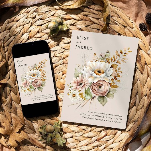 Rustieke Bloemen Bruin Neutraal Eenvoudige Elegant Kaart