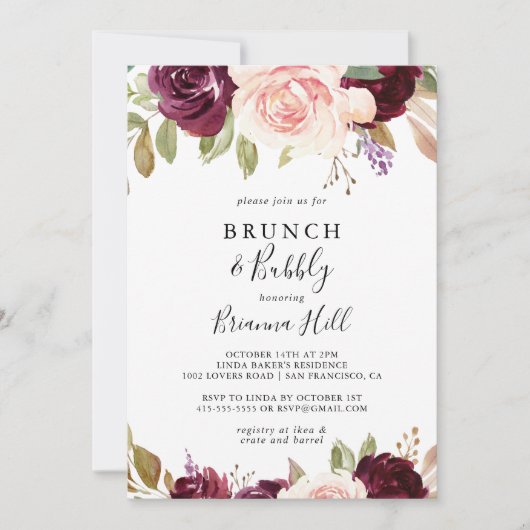 Rustieke Bloemen Brunch en Bubbly Vrijgezellenfees Kaart (Voorkant)