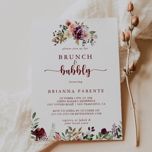 Rustieke Bloemen Brunch en Bubbly Vrijgezellenfees Kaart