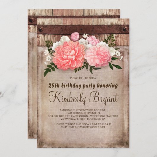 Rustieke Bloemen Burlap Barn Wood Verjaardagsfeest Kaart (Voorkant / Achterkant)