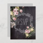 rustieke  bloemen Chalkboard bruiloft rsvp Uitnodiging Briefkaart (Voorkant / Achterkant)