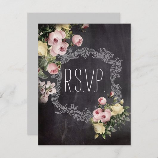 rustieke  bloemen Chalkboard bruiloft rsvp Uitnodiging Briefkaart (Voorkant / Achterkant)