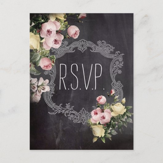 rustieke  bloemen Chalkboard bruiloft rsvp Uitnodiging Briefkaart (Voorkant)