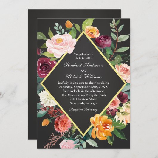 Rustieke Bloemen Chalkboard bruiloft uitnodiging (Voorkant / Achterkant)