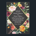 Rustieke Bloemen Chalkboard bruiloft uitnodiging<br><div class="desc">Deze rustieke huwelijksuitnodiging met krijtbord is ideaal voor een bruiloft met een herfst-thema en bevat een mix van waterverf bloemen in mooie herfsttinten van bordeaux, sinaasappel, zalm, roze en wit met groene accenten. Een gouden rand omringt het diamantvormige lijst met de door u gewenste tekst. De achterkant heeft een bijpassende...</div>