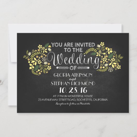 Rustieke Bloemen Chalkboard bruiloft uitnodigingen (Voorkant)