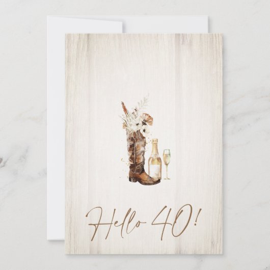 Rustieke Bloemen Cowgirl Boot Bottle 40ste Verjaar Kaart (Achterkant)