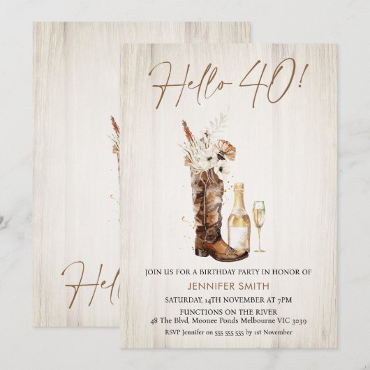 Rustieke Bloemen Cowgirl Boot Bottle 40ste Verjaar Kaart (Voorkant / Achterkant)