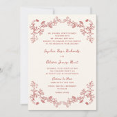 Rustieke  Bloemen Crimson Rode bruiloft Kaart (Voorkant)