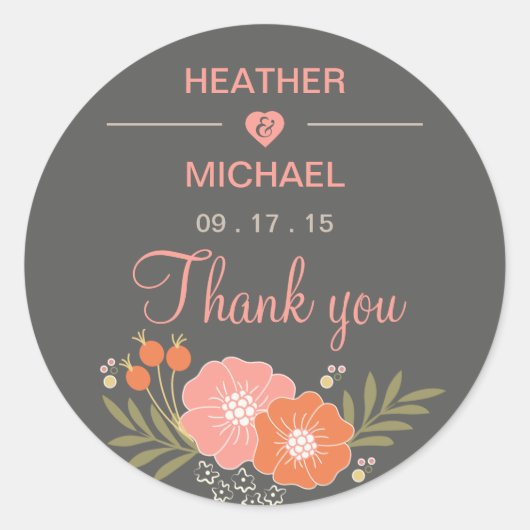Rustieke bloemen dank u ronde sticker (Voorkant)