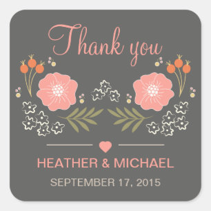 Rustieke bloemen dank u vierkante sticker