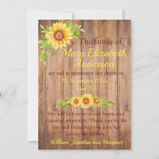 Rustieke Bloemen Dood en Begrafenis Aankondiging (Voorkant)