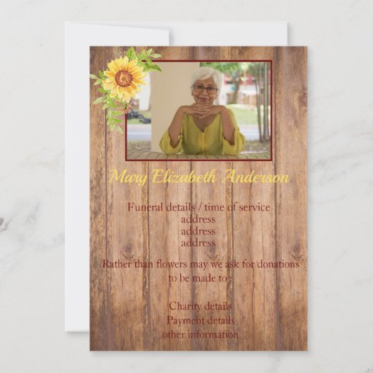 Rustieke Bloemen Dood en Begrafenis Aankondiging (Achterkant)
