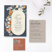 Rustieke bloemen Dubbele boog Marine bruiloft Kaart