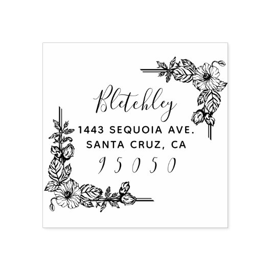 Rustieke Bloemen & Elegant Script Retouradres Rubberstempel (Afrduk)