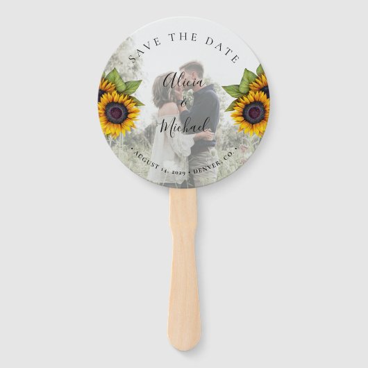 Rustieke bloemen elegante trouwfoto opslaan datum handwaaier (Voorkant)