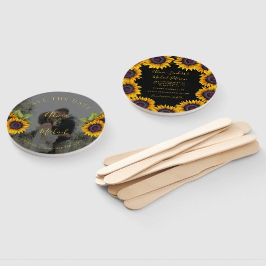 Rustieke bloemen elegante trouwfoto opslaan datum handwaaier (Niet-gemonteerd)