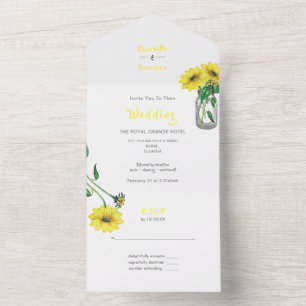 Rustieke Bloemen Elegante Zonnebloem Huwelijk Alle All In One Uitnodiging