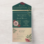 Rustieke Bloemen Emerald Groene Bruiloft All In One Uitnodiging (Binnen)