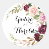 Rustieke Bloemen en Botanische Bruiloft Envelop Af Ronde Sticker (Voorkant)