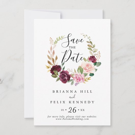 Rustieke Bloemen en Botanische Foliage Bruiloft Save The Date (Voorkant)