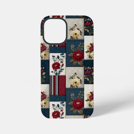 Rustieke bloemen en geometrische patchwork ontwerp iPhone hoesje (Achterkant)