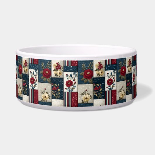 Rustieke bloemen en geometrische patchwork ontwerp voerbakje (Links)