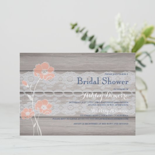 Rustieke Bloemen En Kant Bruids Douche Uitnodiging (Staand voorkant)