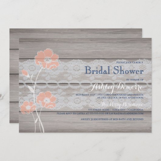 Rustieke Bloemen En Kant Bruids Douche Uitnodiging (Voorkant / Achterkant)