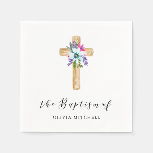 Rustieke bloemen en kruisen | doop servet (Voorkant)
