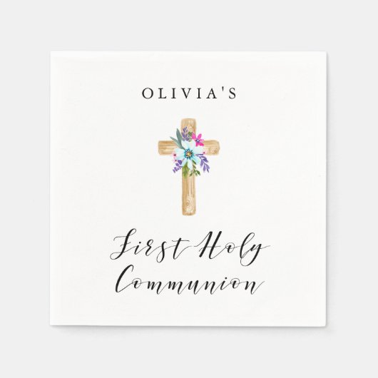 Rustieke bloemen en kruisen | Eerste communie Servet (Voorkant)