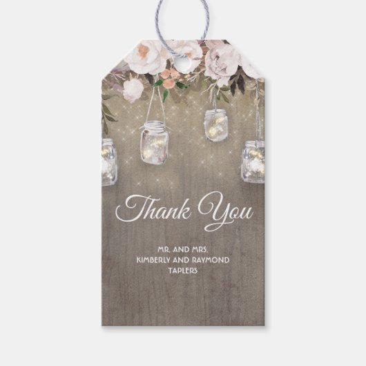 Rustieke bloemen en Mason Jar Lights Bruiloft Cadeaulabel (Voorkant)