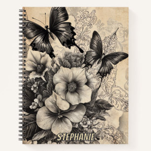 Rustieke bloemen en vlinder - Ouderwets (10) Notitieboek