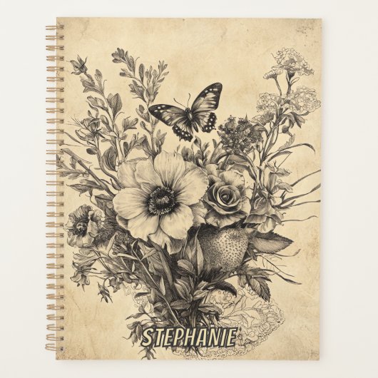 Rustieke bloemen en vlinder - Ouderwets (12) Planner (Voorkant)