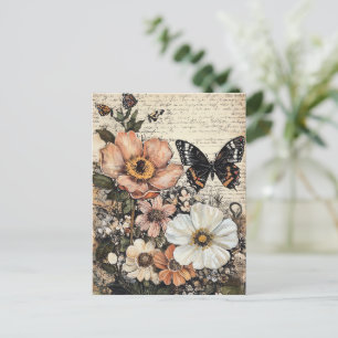 Rustieke bloemen en vlinder - Ouderwets (14) Briefkaart