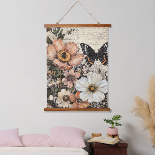 Rustieke bloemen en vlinder - Ouderwets (14) Hangend Wandkleed