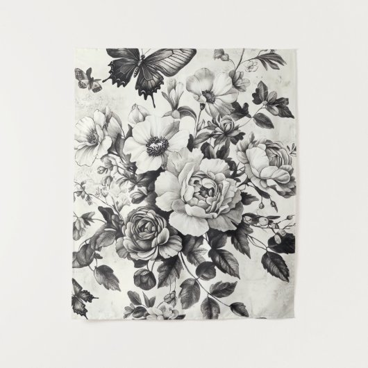 Rustieke bloemen en vlinder - Ouderwets (3) Wandkleed (Voorkant)