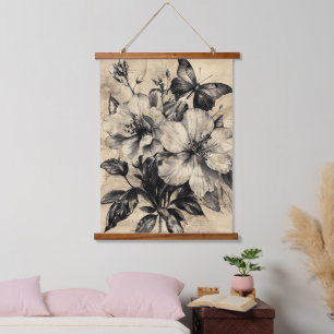 Rustieke bloemen en vlinder - Ouderwets (4) Hangend Wandkleed