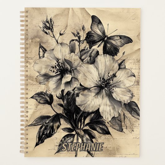 Rustieke bloemen en vlinder - Ouderwets (4) Planner (Voorkant)