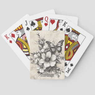 Rustieke bloemen en vlinder - Ouderwets (5) Pokerkaarten