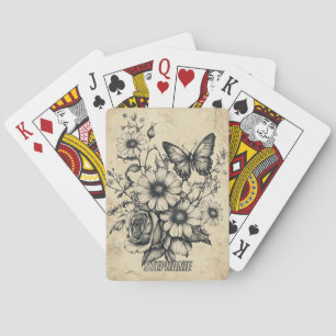 Rustieke bloemen en vlinder - Ouderwets (6) Pokerkaarten