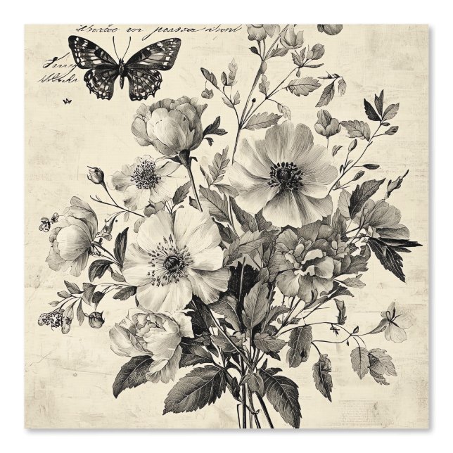 Rustieke bloemen en vlinder - Ouderwets (8) Behang (Voorkant)