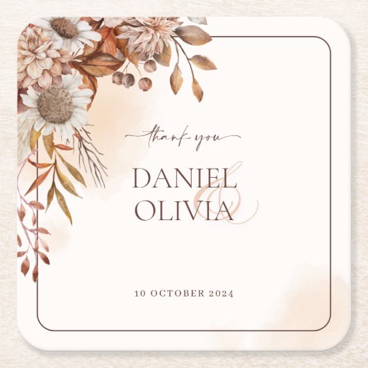 Rustieke Bloemen Fall Trouwpapier Onderzetters (Voorkant)
