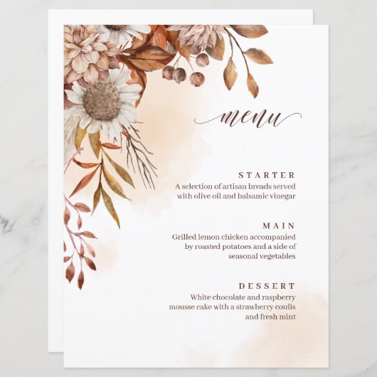 Rustieke Bloemen Fall Wedding Menu (Voorkant / Achterkant)