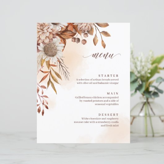 Rustieke Bloemen Fall Wedding Menu (Staand voorkant)