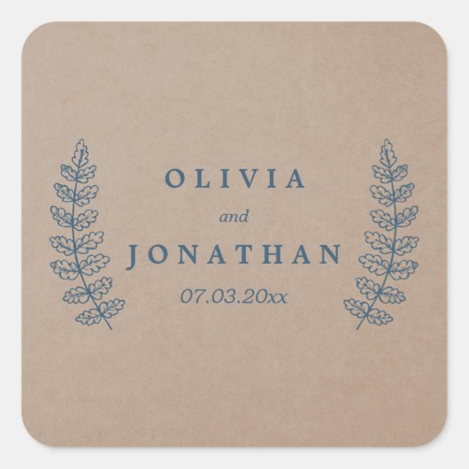 Rustieke bloemen | Faux Kraft Trouwstickers Vierkante Sticker (Voorkant)