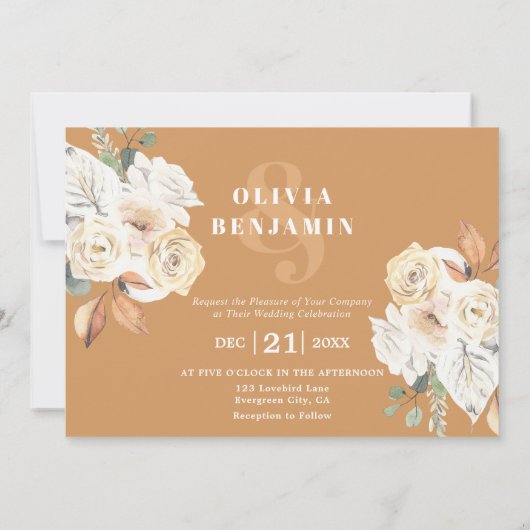 Rustieke Bloemen Foto Herfst en Winter Bruiloft Kaart (Achterkant)