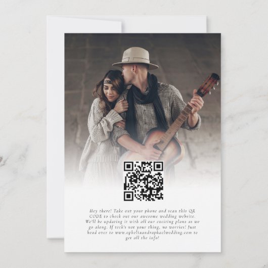 Rustieke bloemen foto overlay QR code Boho bruilof Save The Date (Achterkant)