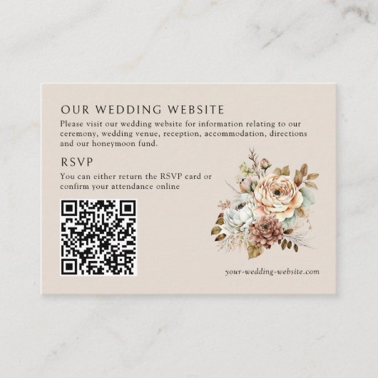 Rustieke Bloemen Foto QR Code Bruiloft Website Informatiekaartje (Voorkant)
