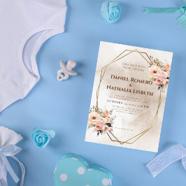 Rustieke Bloemen Geometrische Gouden Lijst Wedding Kaart